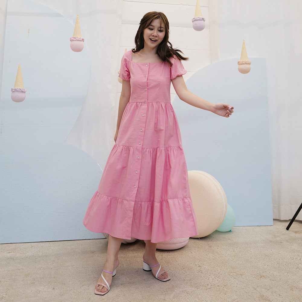 Moire Thick Cotton Midi Dress