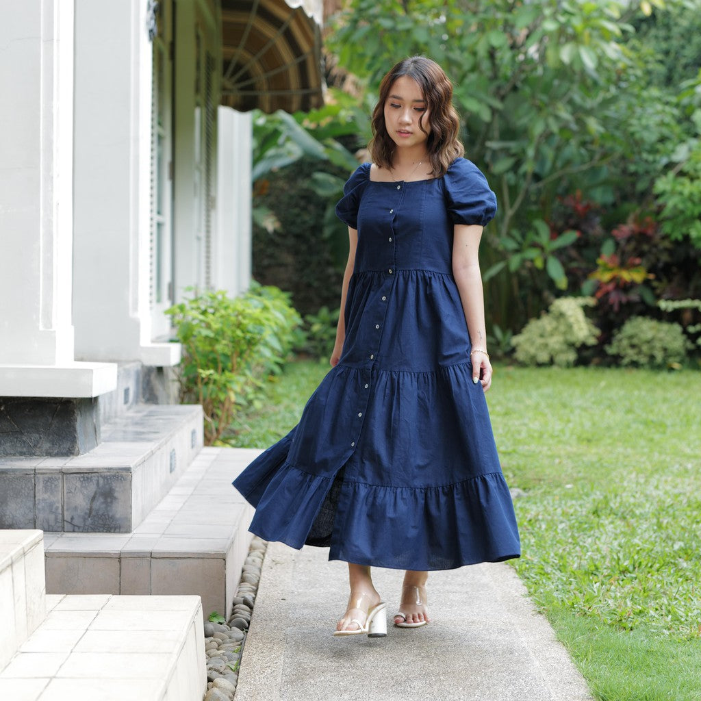 Moire Thick Cotton Midi Dress