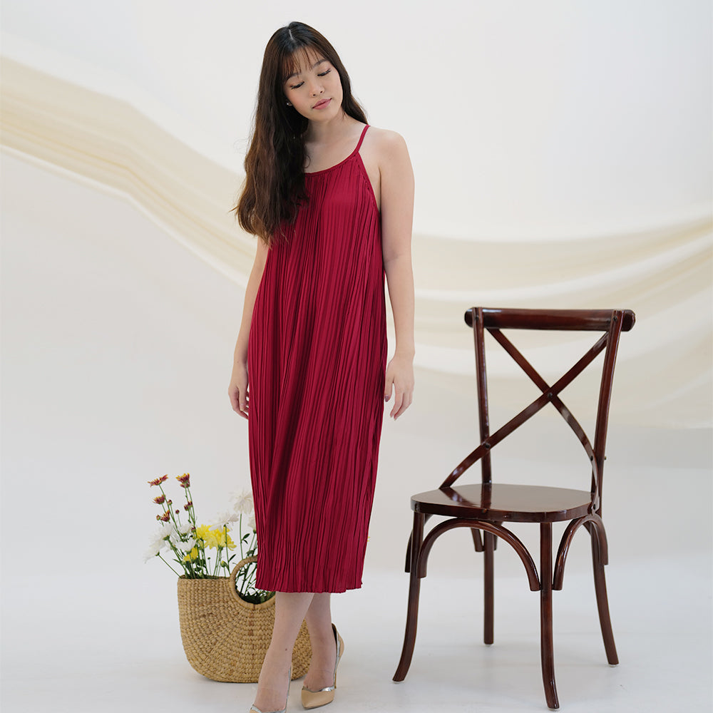 Adriella Pleated Midi Dress - Lolliestory