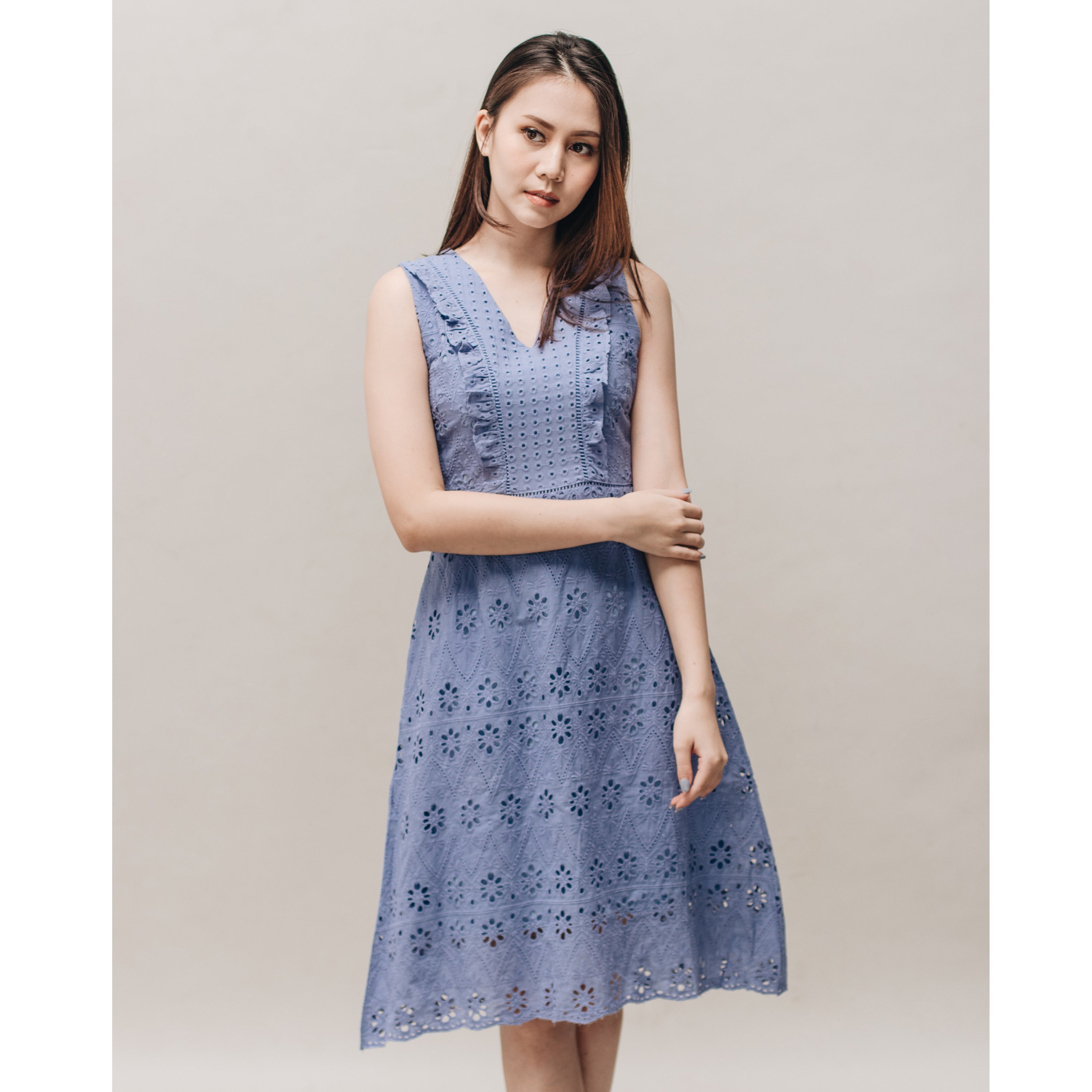 Gaby Embroidery Midi Dress - Lolliestory