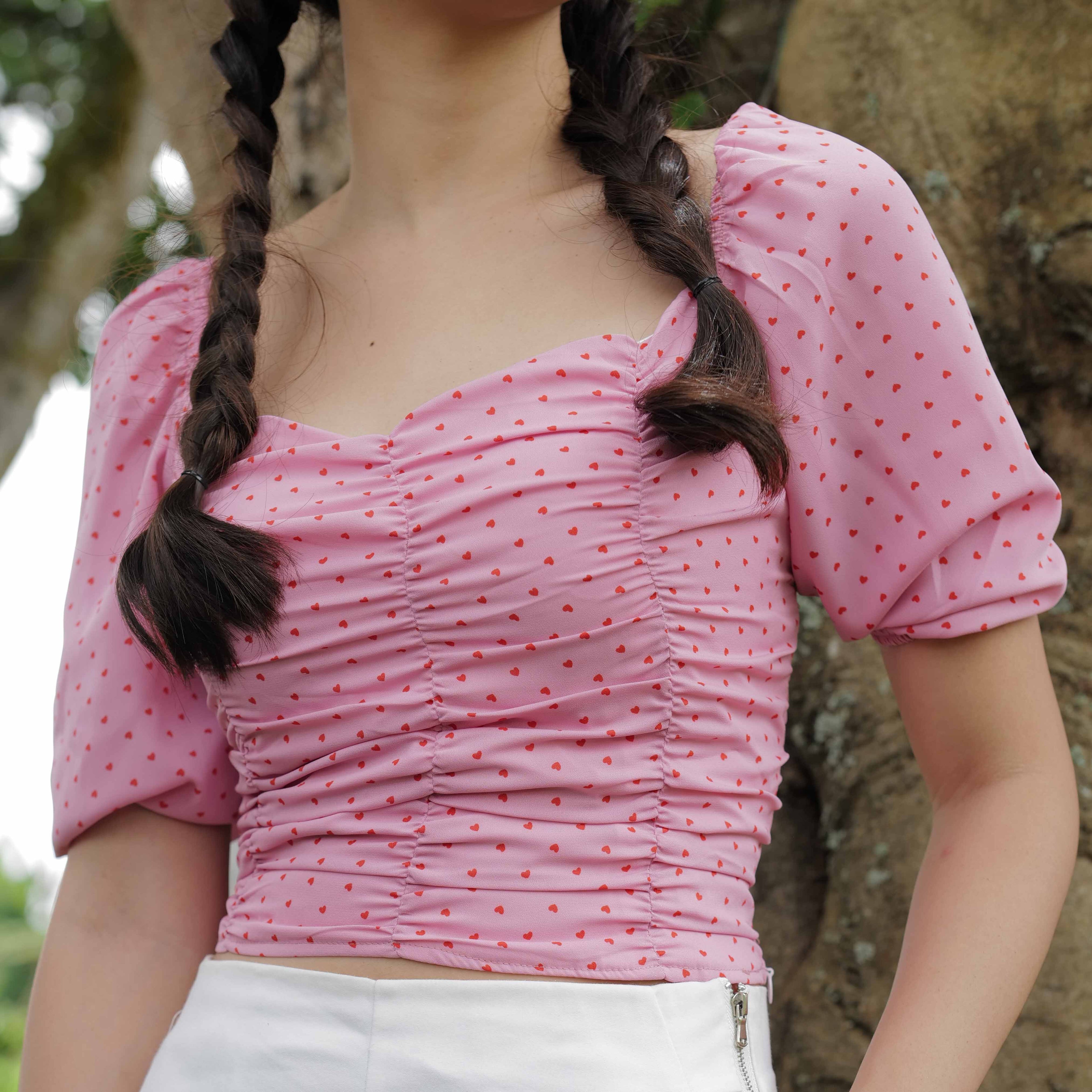 Lolliestory Rosette Body-fit Crop Top - Lolliestory