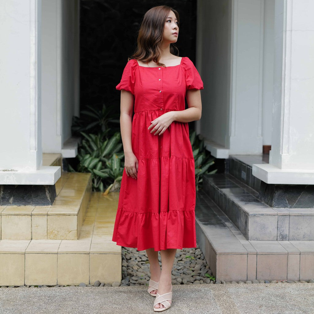 Moire Thick Cotton Midi Dress