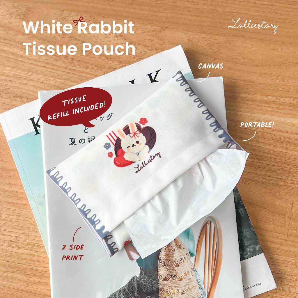 Lolliestory White Rabbit Tissue Pouch