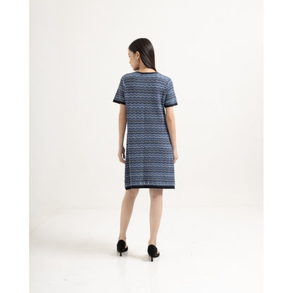 CHERIE - Zoe Pattern Knit Midi Dress Blue