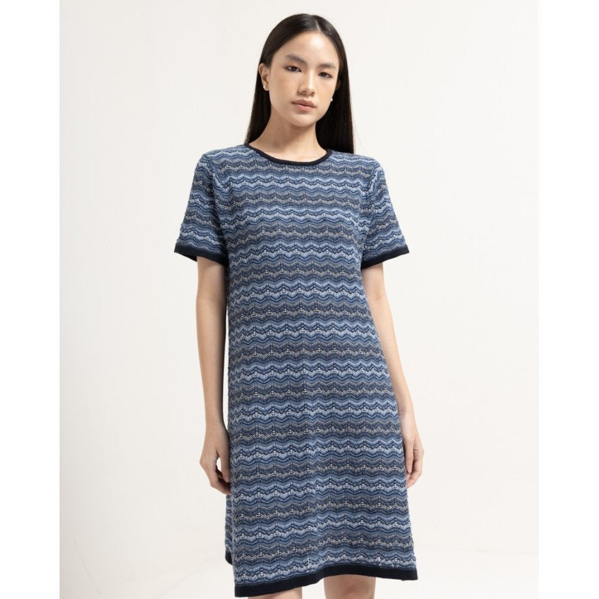 CHERIE - Zoe Pattern Knit Midi Dress Blue