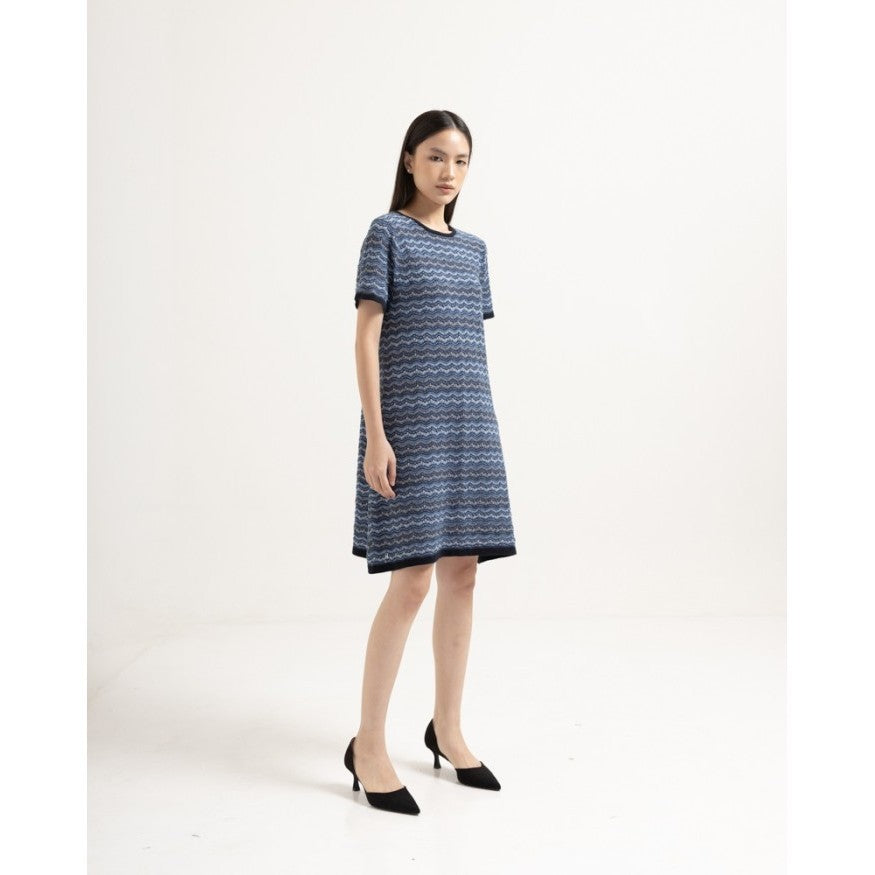 CHERIE - Zoe Pattern Knit Midi Dress Blue